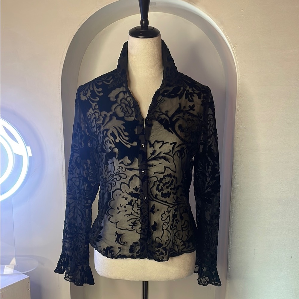 Elegant Black Sheer Floral Blouse